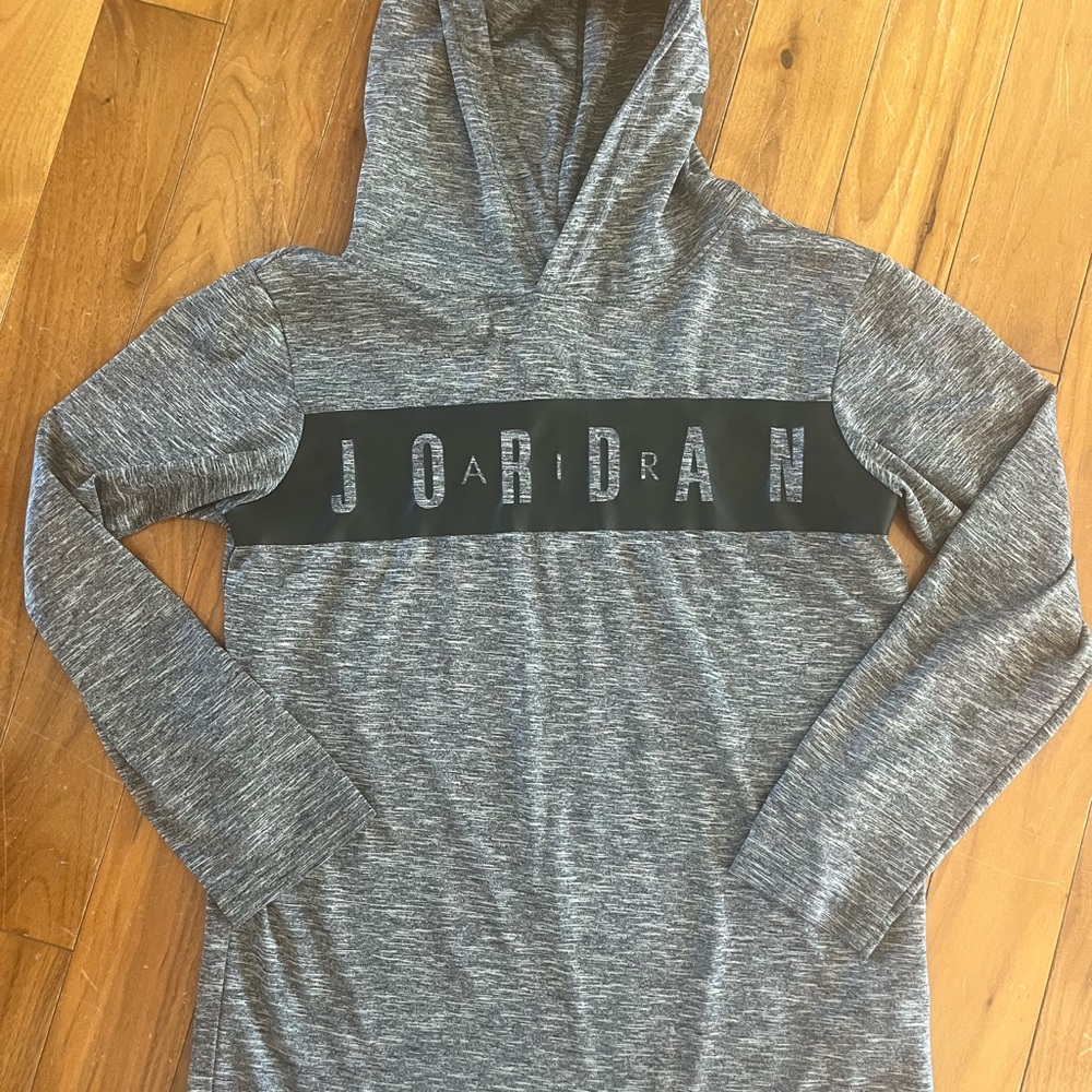 Kids Jordan Gray Hooded Pullover with Black Chest Panel